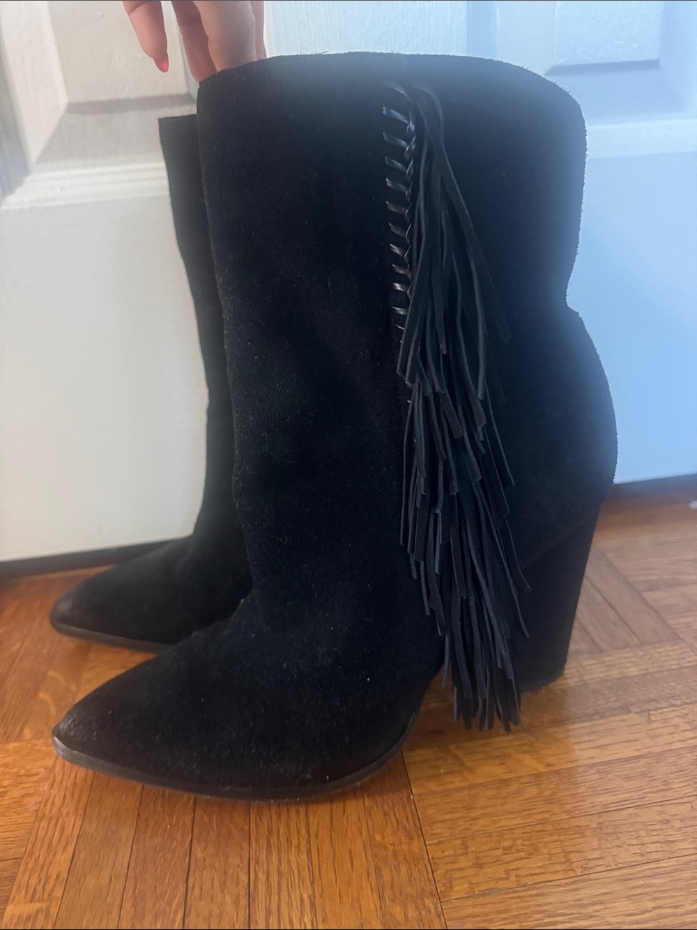 Dolce Vita Black Suede Fringe Ankle Boots